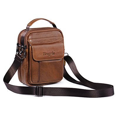 Hengying Small Leather Man Bag Mens Shoulder Bag Cross Body Messenger Bag Belt Pouch Mobile Phone Holster for Galaxy Note 5 4 3 iPhone 7 Plus