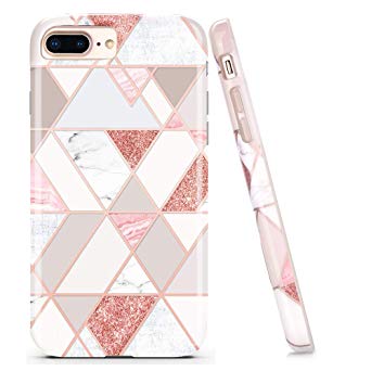 DOUJIAZ Compatible with Bling Glitter Sparkle Marble Design Clear Bumper Glossy TPU Soft Rubber Silicone Cover Phone Case for iPhone 7 Plus / 8 Plus /6 Plus 6s Plus(Rose Gold Grid)