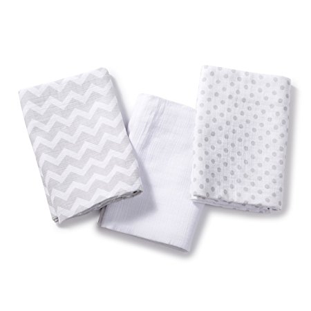 SwaddleMe Muslin Swaddle Blankets 3-PK 40"x40", Fashion Grey Chevron (OS)
