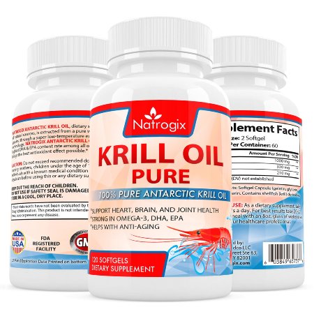 Natrogix 100% Pure Antarctic Krill Oil, Real Highest Omega-3 Fatty Acids EPA & DHA on the market, 1000mg/serving (120 Count)