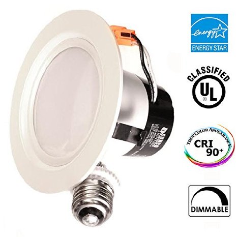 1 PACK - 12Watt 4-inch ENERGY STAR UL-listed Dimmable LED Downlight Retrofit Recessed Lighting Fixture - 3000K Warm White LED Ceiling Light --650LM, CRI 91