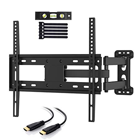 PERLESMITH TV Wall Mount Bracket Full Motion Single Articulating Arm for Most 32-55 inch LED, LCD, OLED, Flat Screen, Plasma TVs with Tilt, Swivel and Rotation Up to 77lbs VESA 400x400mm