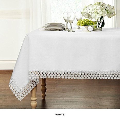 Luxurious Heavy Weight Macrame Trim Fabric Tablecloth By GoodGram - Assorted Sizes and Colors - White 60 x 90 Rectangle 6-8 Chair