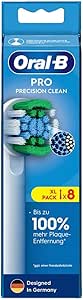 Oral-B Pro Precision Clean Replacement Toothbrush Heads for Electric Toothbrush, Pack of 8, Teeth Cleaning with Innovative X-shaped Bristles, Original Oral-B Toothbrush Attachment, Designed in Germany