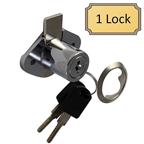 D.H.S. Office Desk Lock for Drawer & Door - 7/8" (.875") Bore - Polished Chrome - Keyed Alike - Includes Escutcheon Trim Ring, Strike, & Screws - 1 Lock