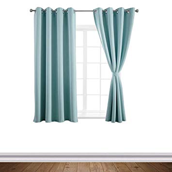 Yakamok Blackout Room Darkening Thermal Insulated Aqua Curtains for Living Room,52x63-inch,2 Curtain Panels