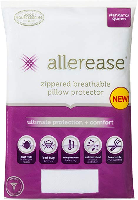 AllerEase Ultimate Protection and Comfort Temperature Balancing Pillow Protector – Zippered Pillow Protector, Allergist Recommended, Prevent Collection of Dust Mites and Other Allergens, King