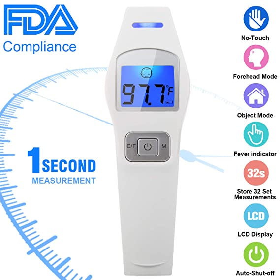 Forehead Thermometer, Digital Infrared Thermometer Non-Contact Ear Thermometer Professional Medical Thermometer Body Infants Accurate Reading with LCD Backlight Display for Baby Kids Children Adults