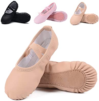 Ruqiji Leather Ballet Shoes for Girls/Toddlers/Kids/Women, Full Sole Leather Ballet Slippers/Dance Shoes