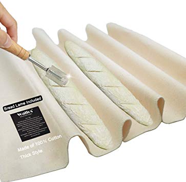 WALFOS Professional Bakers Dough Couche - 100% Pure Cotton Pastry Proofing Cloth for Baking French Bread Baguettes Loafs -Study and Sharp Bread Lame Included