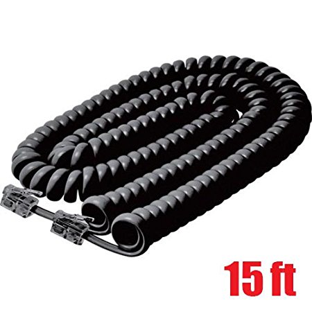 iMBAPrice® Black Telephone headset cable - (3 to 15 Feet) Heavy Duty Coiled Telephone Handset Cord