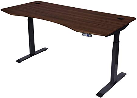 ApexDesk Flex Series 60" Electric Height Adjustable Standing Desk with Memory Controller, Curved 60" American Walnut Top and Black Frame