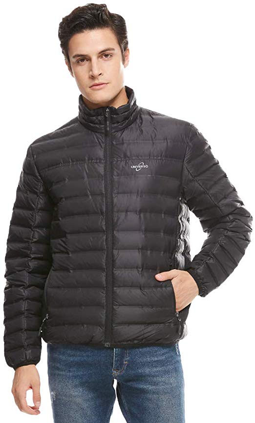 Universo Men's Lightweight Down Jacket Stand Collar Packable Down Puffer Jacket Coat Winter Outerwear