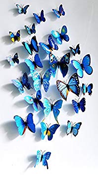 Amaonm 60 Pcs 5 Packages Beautiful 3D Butterfly Wall Decals Removable DIY Home Decorations Art Decor Wall Stickers & Murals for Babys Bedroom Tv Background Living Room (Blue)