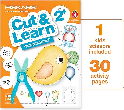 Fiskars Cut & Learn Kids Activity Book with Starter Scissors - Gifts and Stocking Stuffers for Kids - Ages 2