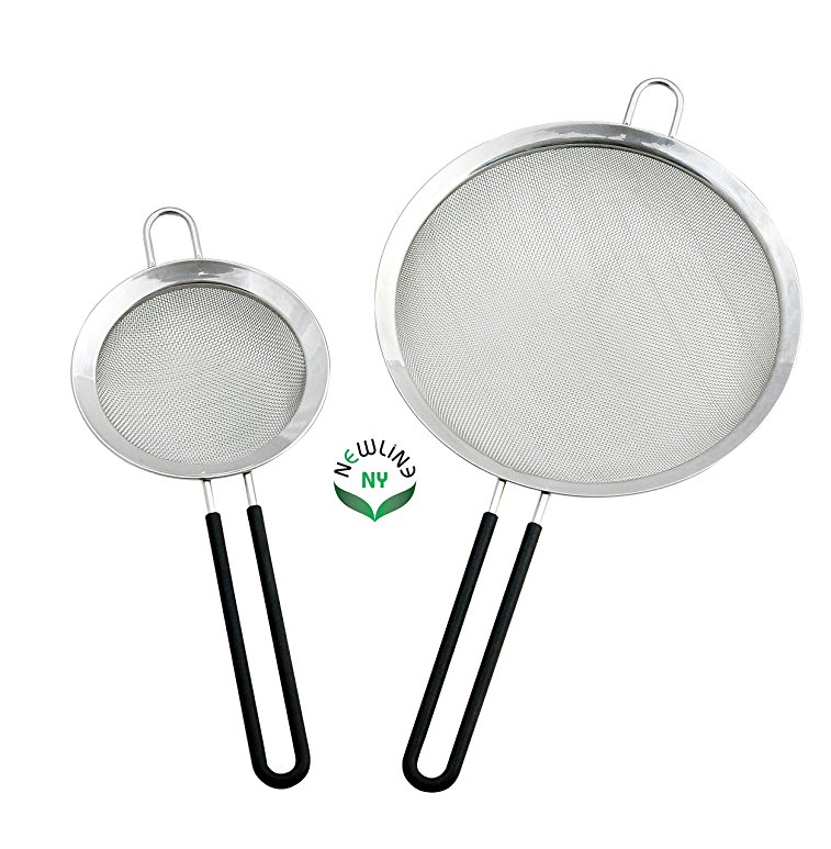 NewlineNY Stainless Steel Premium Mesh Strainers with Non-Slip Silicone Handles, Excellent for Straining Quinoa, Rice, Fruit, Vegetables, Pasta, Nut Milk and similar, 5" & 8" 2 Sizes Set