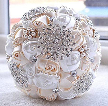 [MY DARLING] Advanced Customization Romantic Bride Wedding Holding Bouquet Roses Multi-color Selection-white ivory yellow