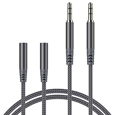 JXMOX Headphone Extension Cable,[2-Pack,4ft 6ft,Hi-Fi Sound] 3.5mm Male to Female Aux Extension Cable Nylon-Braided Stereo Audio Extension Cord for Smartphone,Tablets,MP3 Players & More (Grey)