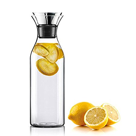 Worldex 50 Oz Glass Carafe with Stainless Steel Silicone Flip-top Lid, Drip-free Borosilicate Glass Iced Tea Pitcher, Create Your Fruit Water, Iced Tea, Lemonade Beverages