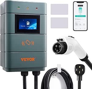 VEVOR Level 2 Electric Vehicle Charging Station, 0-48A Adjustable, 11.5 kW 240V NEMA14-50 Plug Smart EV Charger with WiFi, 24-Foot TPE Charging Cable for Indoor/Outdoor Use, ETL & Energy Star Certifie