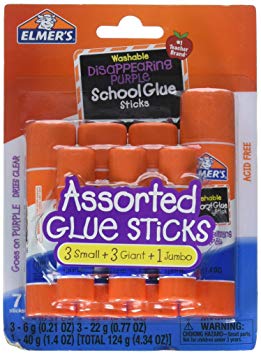 Elmer's Disappearing Purple School Glue Sticks, Assorted Sizes: 3 Small   3 Giant   1 Jumbo Glue Stick (E4081)