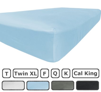 Full Size Fitted Sheet Only - 300 Thread Count 100% Egyptian Cotton - Flat Sheets Sold Separately for Set - 100% Satisfaction Guarantee (Light Blue)