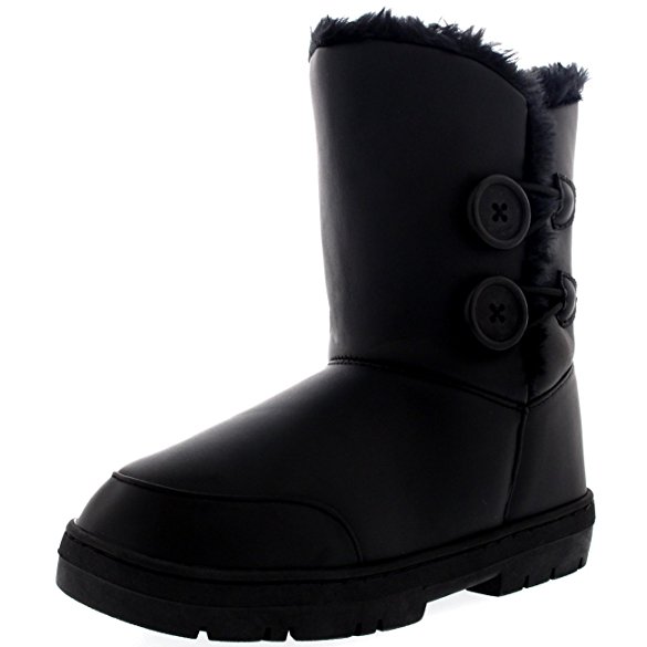 Womens Twin Button Fully Fur Lined Waterproof Winter Snow Boots