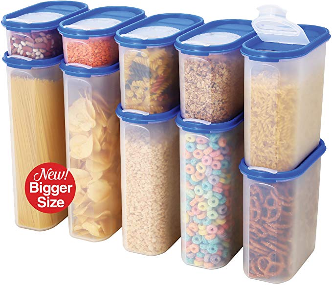 Food Storage Containers Set -STACKO- 20 PC. SET - Airtight Dry Food Container with POURING LIDS - Durable Clear Frosted Plastic BPA Free - Space Saver Modular Design - 10 Container set