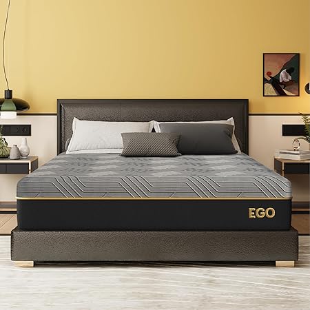 EGOHOME Hybrid Full Mattress 12 Inch, Cooling Gel Mattress, Comfort Foam & Pocket Spring Bed in a Box, Targeted Support Pressure Relief Mattres, CertiPUR-US Certified, Made in USA, 54x75x12 Black