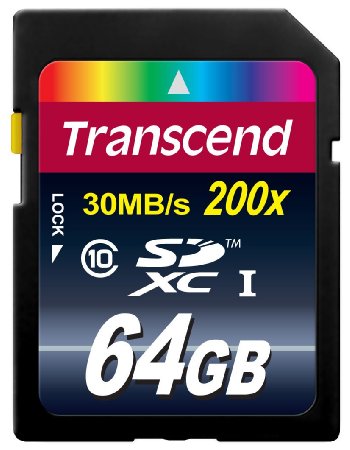 Transcend 64GB SDXC Class 10 Flash Memory Card Up to 30MBs TS64GSDXC10E