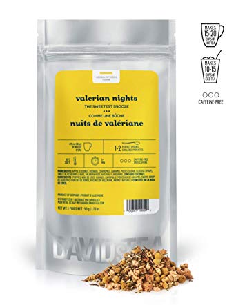 DAVIDsTEA Valerian Nights Loose Leaf Herbal Tea, Premium Relaxing Sleep Tea with Valerian Root, Coconut and Caramel, 50 grams / 2 ounces