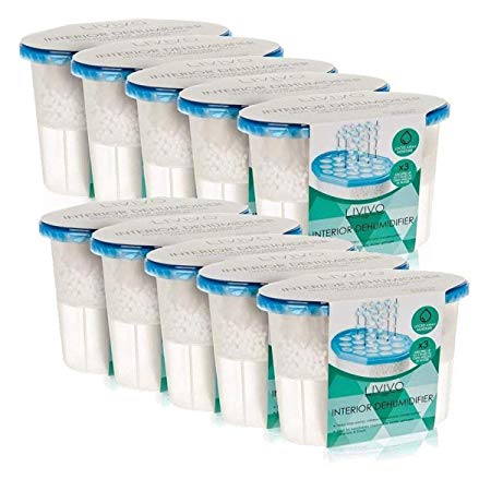 LIVIVO  Pack of 10 x 500ml Interior Dehumidifiers with Fast Acting Natural Hydrophilic Crystals – Ideal for Use Around The Home, Office, Caravans and Small Spaces - Helps Prevent Damp, Mildew, Mould and Condensation - Absorbs Up to 3 Times Its Own Weight in Water – Noticeable Results in Just 3 Days – Lasts Up To 8 Weeks