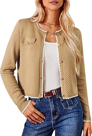 GRACE KARIN Women's Cardigans 2024 Button Down Knit Sweater Contrast Color Lightweight Lady Jackets Fall Outfits