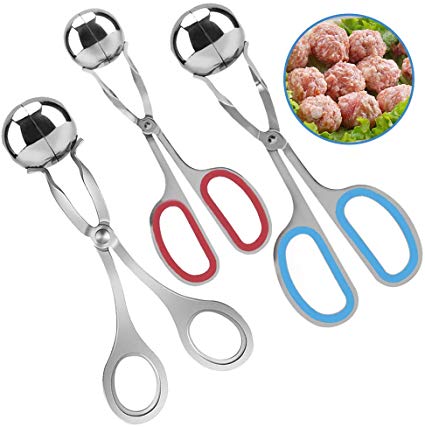 3 Pcs Stainless Steel Meat Ballers, AIFUDA Nonstick Meatball Scoop Ball Maker Ice Tongs for Cake Pop, Ice Cream Scoop, Fruit, Cookie Dough, Melon