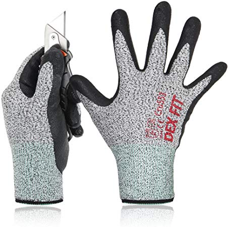 Level 5 Cut Resistant Gloves Cru553, 3D Comfort Stretch Fit, Durable Power Grip Foam Nitrile, Pass FDA Food Contact, Smart Touch, Thin Machine Washable, Grey Large 1 Pair