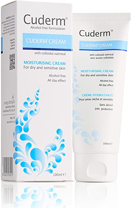 Cuderm Cream 100ml (Alcohol Free) [Suitable for Dry Skin, Eczema] Colloidal Oatmeal - Hypoallergenic - Vegan Certified - Fragrance Free - Paraben Free - SLS Free - Cruelty Free (PETA) - Skincare