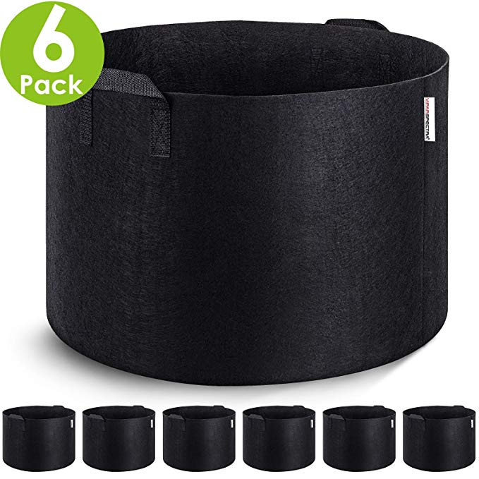 VIPARSPECTRA 6-Pack 15 Gallon Grow Bags - Thickened Nonwoven Aeration Fabric Pots Container with Heavy Duty Durable Handles for Garden Indoor Plants