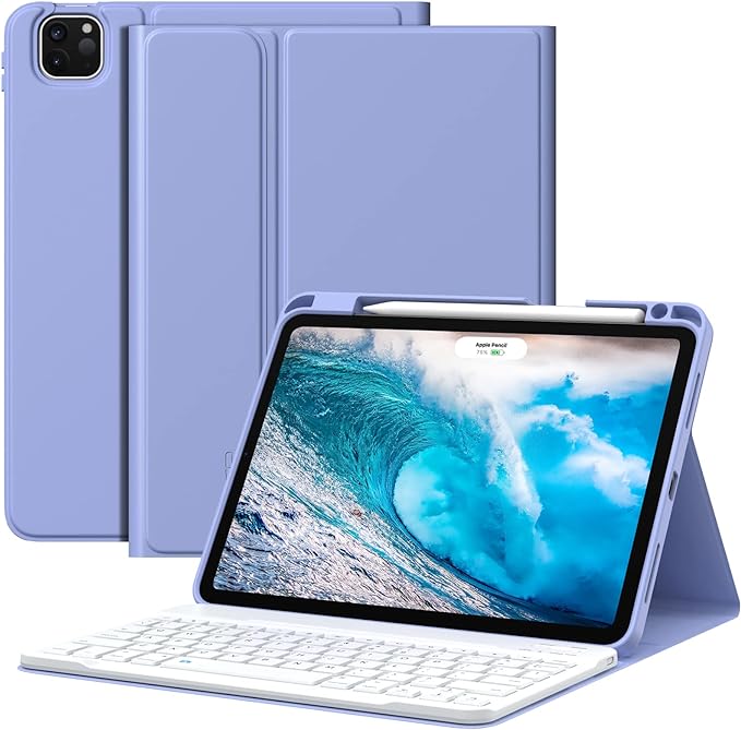 MoKo iPad Pro 11 Inch Case with Keyboard, iPad Air 5th/4th Generation Case with Keyboard, Detachable Bluetooth Keyboard with Pencil Holder for iPad Pro 11" and iPad Air 4/5th Gen 10.9", Lavender