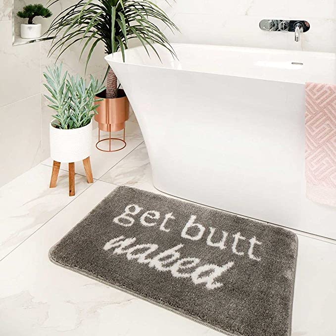 Novelty Butt Naked Grey Bath Mat Non Slip Washable Absorbent Quirky Bathroom Shower Toilet Sink Rug 50cm x 80cm