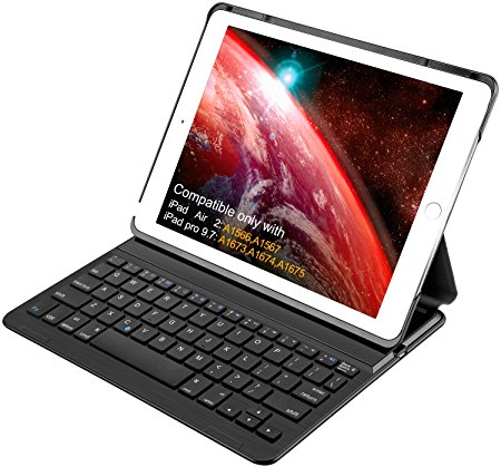 Apple ipad Air 2 Keyboard Cover - Inateck Ultra-Slim Wireless Bluetooth Keyboard Case with Auto Wake / Sleep Function and Multi-Angle Stand for Apple iPad Air 2, iPad Pro 9.7 【Not compatible with 2017 New iPad 9.7 inch/iPad Air1】- Black