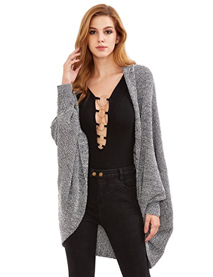 Romwe Women's Loose Long Sleeve Open Front Knit Cardigan Sweater