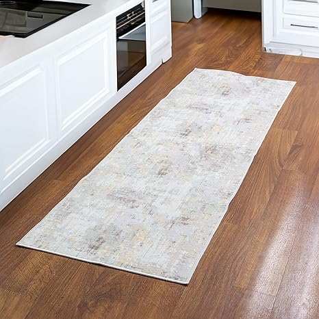 Super Area Rugs Modern Rug Runner for Kitchen - Hallway Rug - Machine Washable Runner - Crafted in USA - Gold/Beige, 2' X 6'