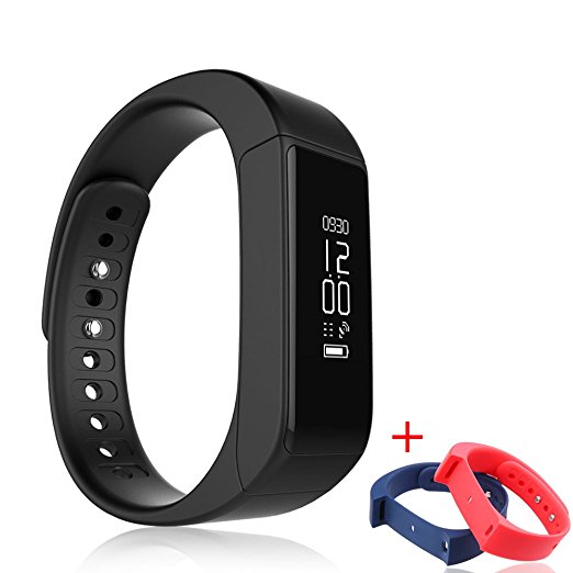 Smart Bracelet, GEEKERA Wireless Fitness Tracker Bluetooth Sports Bracelet with Pedometer Sleep Monitoring Calories Track for Daily Activity and Sleep-2 Extra Color Accessory Bands (Black)