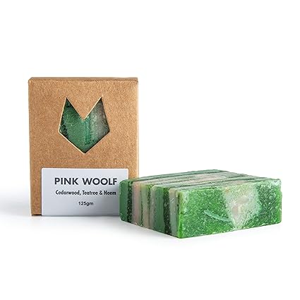 Pink Woolf Bath Soap | Cedarwood, Teatree & Neem | Natural & Handmade | All Skin Types | Antibacterial and Antifungal | Moisturizes & Lightens Skin Tone | 125 g