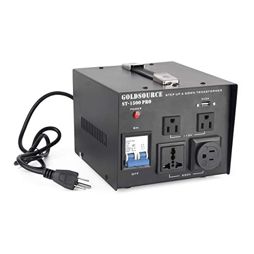 1500W Auto Step Up & Step Down Voltage Transformer Converter, ST-Pro Series Heavy-Duty AC 110/220V Converter with US Standard, Universal, Schuko AC Outlets & DC 5V USB Port by Goldsource