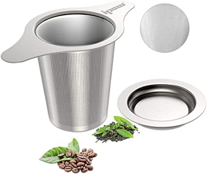 IPOW Upgraded 18/8 Stainless Steel Tea and Coffee Infuser Fine Mesh Filters Tea Strainer Steeper Double Handles for Hanging on Teapots, Mugs, Cups to Steep Loose Leaf Tea and Coffee