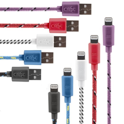 5 Pack - Certified 3.3FT Lightning iPhone Cables in 5 Different Colors (Black, White, Pink, Red, Blue) - USB Data Transfer Charging Syncing for 6 6S 5s 5c - High Speed 8 Pin Male USB Replacement Cords