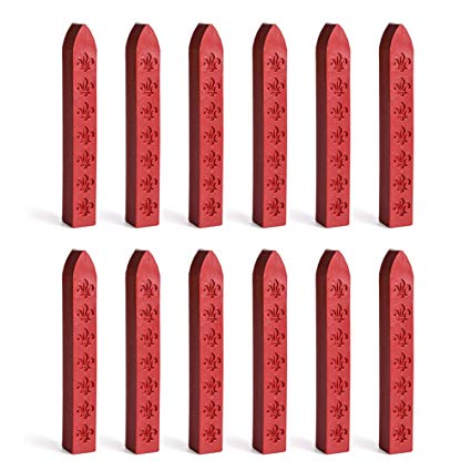 UNIQOOO Arts & Crafts Pack of 12 Matt Red Sealing Wax Sticks for Wax Seal Stamp (Non-Wick)，Great for Embellishment of Cards Envelopes, Wedding Invitations, Wine Packages