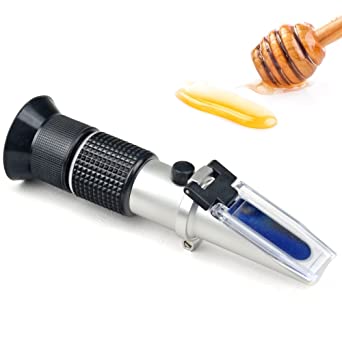 Honey Refractometer for Honey Moisture, Brix and Baume, 3-in-1 Uses, 58-90% Brix Scale Range Honey Moisture Tester, Ideal for Honey, Maple Syrup, and Molasses, Bee Keeping Supplies