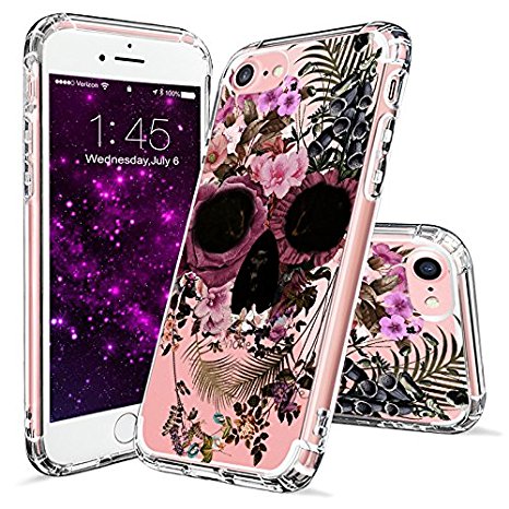 iPhone 7 Case, iPhone 8 Case, iPhone 7 Case for Girls, MOSNOVO iPhone 7 Floral Skull Flower Clear Design Printed Hard Back Cover with TPU Bumper Protective Case for iPhone 7 (2016) / iPhone 8 (2017)